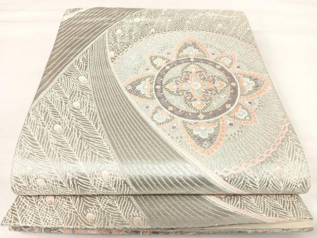 平和屋着物◎六通柄袋帯 唐織 正倉院花文 プラチナ箔二重織 正絹 逸品 AABH0367yx