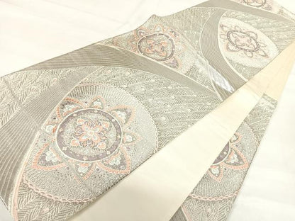 平和屋着物◎六通柄袋帯 唐織 正倉院花文 プラチナ箔二重織 正絹 逸品 AABH0367yx