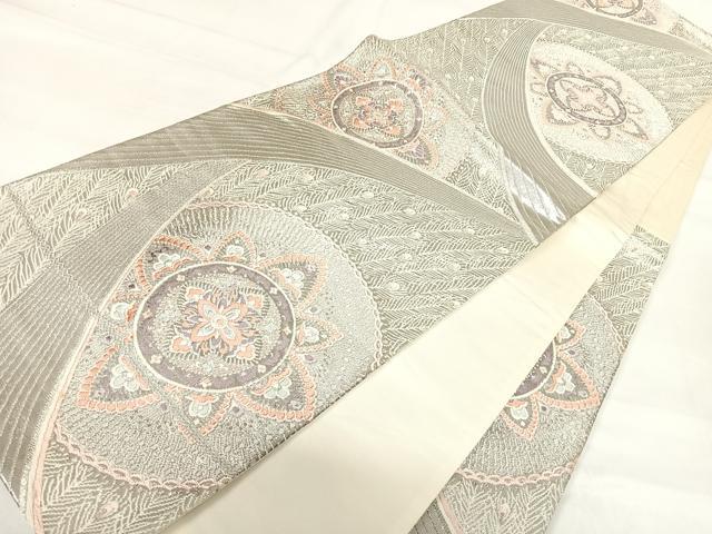 平和屋着物◎六通柄袋帯 唐織 正倉院花文 プラチナ箔二重織 正絹 逸品 AABH0367yx