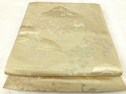 平和屋着物◎六通柄袋帯 唐織 風景文 金糸 正絹 逸品 AABH0377yx