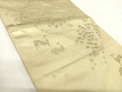 平和屋着物◎六通柄袋帯 唐織 風景文 金糸 正絹 逸品 AABH0377yx