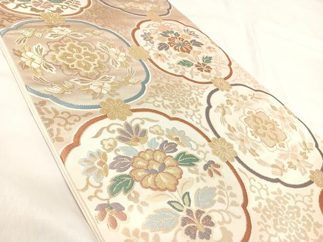 平和屋着物◎六通柄袋帯 唐織 花鳥丸文 金糸 正絹 逸品 AABH0382yx