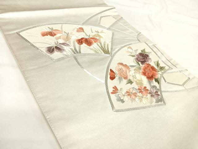 平和屋着物◎太鼓柄袋帯　刺繍　地紙花文　銀糸　正絹　逸品　AABH0384yx 平和屋着物◎太鼓柄袋帯 刺繍 地紙花文 銀糸 正絹 逸品 AABH0384yxの