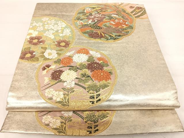 平和屋着物◎六通柄袋帯　唐織　鳳凰花文　金糸　正絹　逸品　AABH0391yx