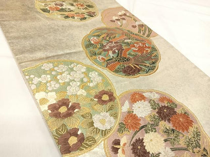 平和屋着物◎六通柄袋帯　唐織　鳳凰花文　金糸　正絹　逸品　AABH0391yx