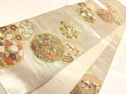 平和屋着物◎六通柄袋帯　唐織　鳳凰花文　金糸　正絹　逸品　AABH0391yx