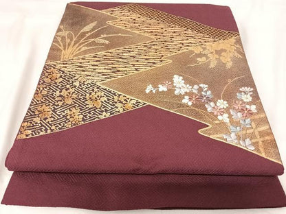 平和屋着物◎西陣　一秀織物謹製　太鼓柄袋帯　刺繍　松皮菱花文　金糸　正絹　逸品　AABH0392yx