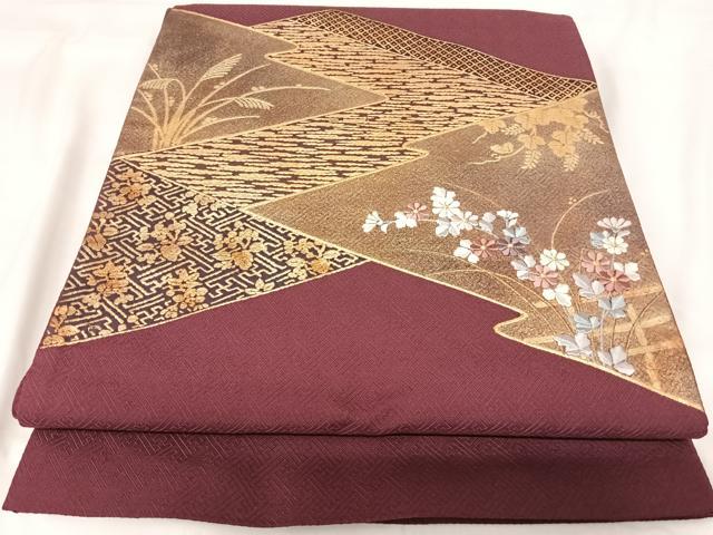 平和屋着物◎西陣　一秀織物謹製　太鼓柄袋帯　刺繍　松皮菱花文　金糸　正絹　逸品　AABH0392yx