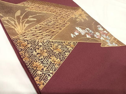 平和屋着物◎西陣　一秀織物謹製　太鼓柄袋帯　刺繍　松皮菱花文　金糸　正絹　逸品　AABH0392yx