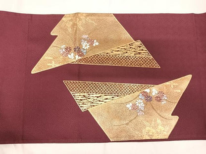 平和屋着物◎西陣　一秀織物謹製　太鼓柄袋帯　刺繍　松皮菱花文　金糸　正絹　逸品　AABH0392yx