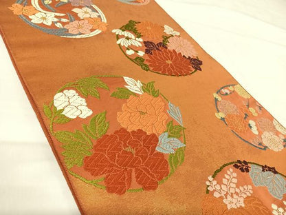 平和屋着物◎六通柄袋帯 唐織 花丸文 金糸 正絹 逸品 AABH0395yx
