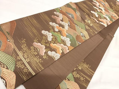 平和屋着物◎六通柄袋帯　唐織　浜松文　金糸　正絹　逸品　AABH0396yx