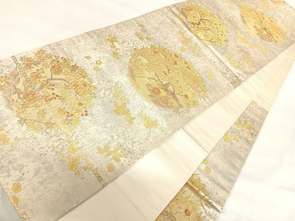 平和屋着物◎六通柄袋帯　橘松梅蒔絵文　金銀糸　正絹　逸品　AABH0397yx