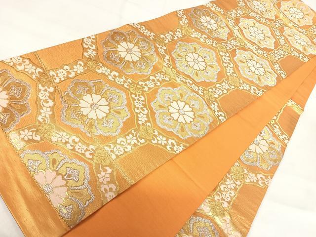 平和屋着物◎六通柄袋帯　唐織　亀甲花文　金銀糸　正絹　逸品　AABH0398yx 平和屋着物□極上 六通柄 本袋帯 唐織 花鳥文 金糸 薄雲鼠色地 高島屋