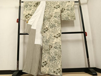 平和屋着物●上質な小紋　手描き　草花文　鬼しぼ縮緬　正絹　逸品　AABH0401ph
