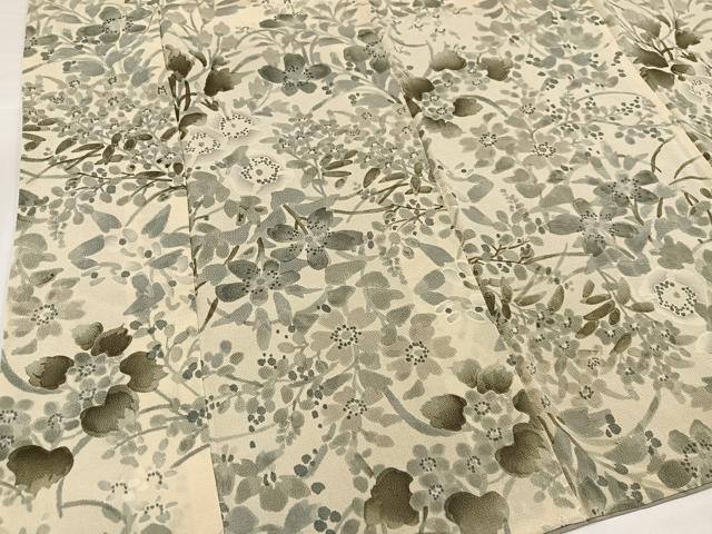 平和屋着物●上質な小紋　手描き　草花文　鬼しぼ縮緬　正絹　逸品　AABH0401ph
