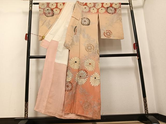 平和屋着物●アンティーク　大正ロマン　訪問着　舞花文　暈し染め　金銀糸　正絹　逸品　AABH0402ph