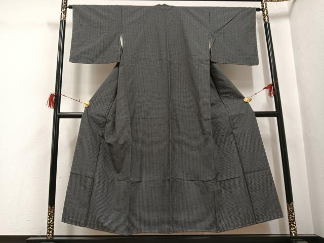 平和屋着物●上質な紬　格子　正絹　逸品　未使用　AABH0404ph