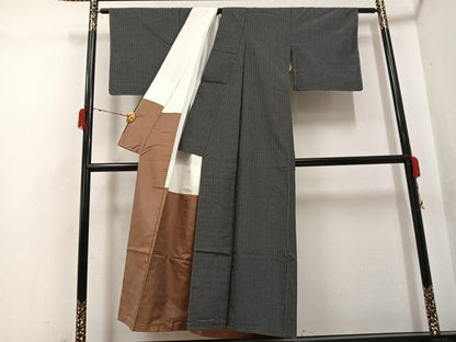 平和屋着物●上質な紬　格子　正絹　逸品　未使用　AABH0404ph