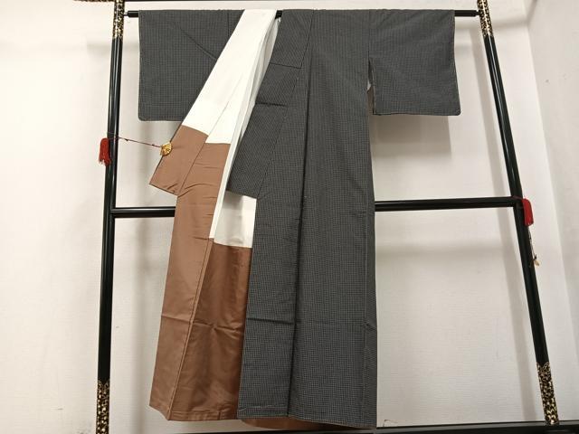平和屋着物●上質な紬　格子　正絹　逸品　未使用　AABH0404ph