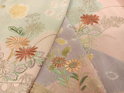 平和屋着物●訪問着　絞り　刺繍　草花文　金彩　正絹　逸品　AABH0406ph