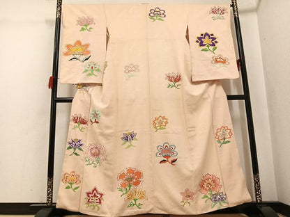 平和屋着物●訪問着　手描き　草花文　金彩　正絹　逸品　AABH0407ph