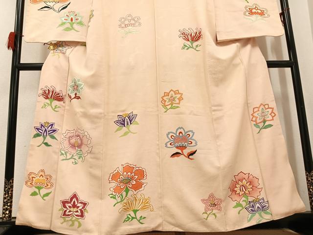 平和屋着物●訪問着　手描き　草花文　金彩　正絹　逸品　AABH0407ph