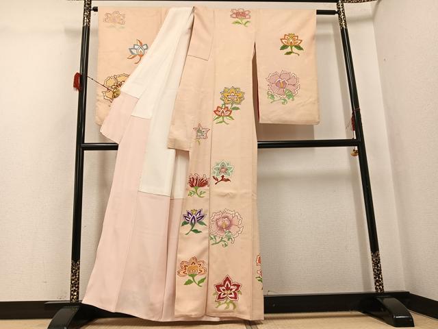 平和屋着物●訪問着　手描き　草花文　金彩　正絹　逸品　AABH0407ph