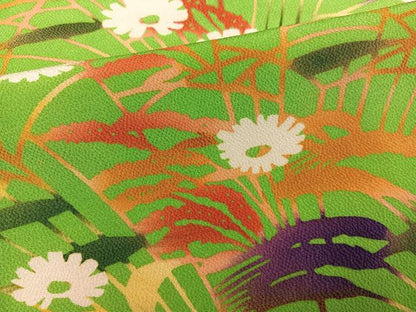 平和屋着物●上質な小紋　型染め　草花文　鬼しぼ縮緬　正絹　逸品　AABH0410ph