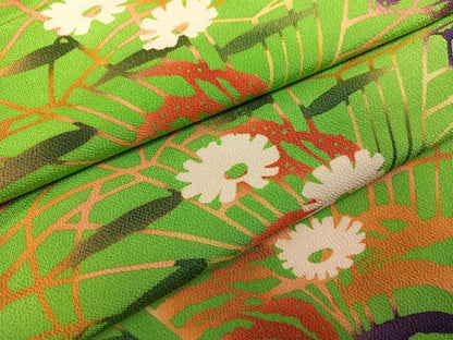 平和屋着物●上質な小紋　型染め　草花文　鬼しぼ縮緬　正絹　逸品　AABH0410ph