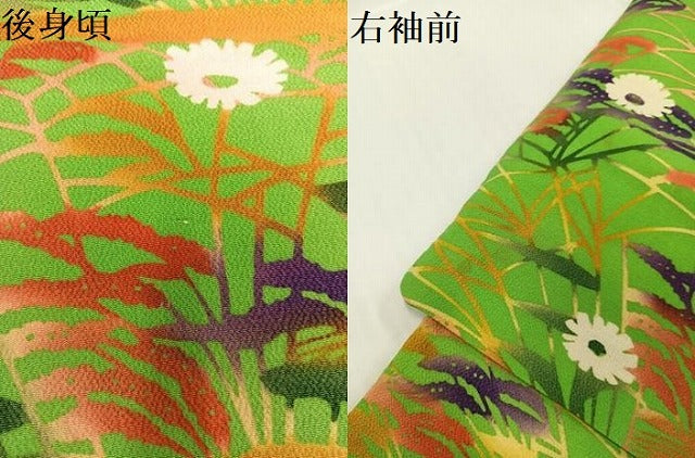 平和屋着物●上質な小紋　型染め　草花文　鬼しぼ縮緬　正絹　逸品　AABH0410ph