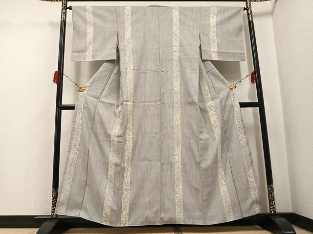 平和屋着物●本場結城紬　重要無形文化財　100亀甲　草花間道　正絹　逸品　未使用　AABH0411ph