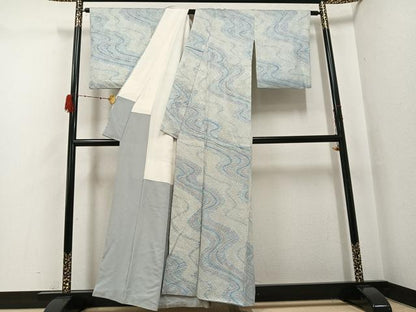 平和屋着物●上質な小紋　絞り　流水文　正絹　逸品　AABH0412ph