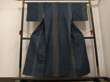 平和屋着物●綿薩摩　間道　木綿　逸品　AABH0418ph