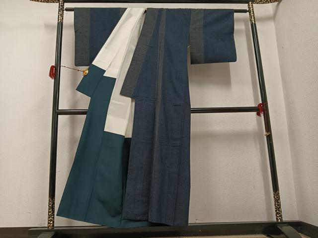 平和屋着物●綿薩摩　間道　木綿　逸品　AABH0418ph