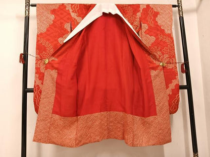 平和屋着物●アンティーク　大正ロマン　振袖用長襦袢　袷　絞り　草花文　広衿仕立て　正絹　逸品　AABH0419ph