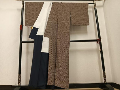 平和屋着物●上質な小紋　お召地　菊亀甲　正絹　逸品　AABH0420ph