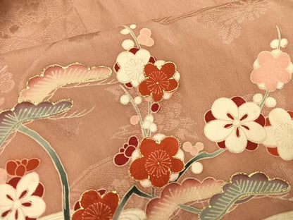 平和屋着物●アンティーク　大正ロマン　訪問着　友禅　駒刺繍　松竹梅風景文　金彩　正絹　逸品　AABH0425ph