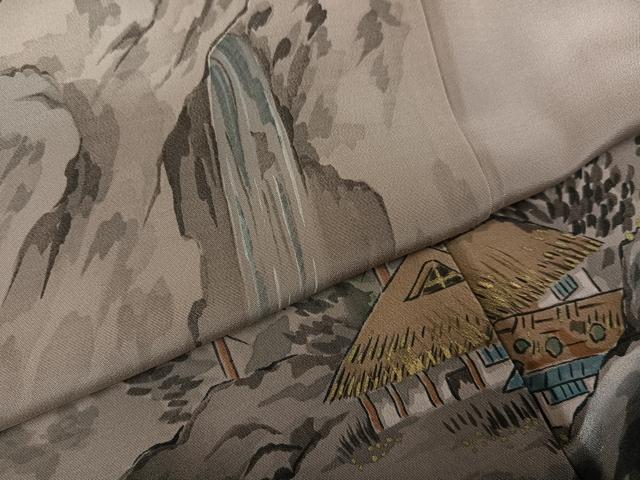 平和屋着物●男性　長襦袢　袷　手描き　風景樹林文　暈し染め　金彩　正絹　逸品　AABH0428ph