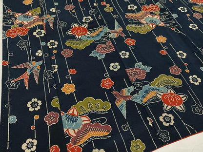 平和屋着物●上質な小紋　紅型　花鳥文　鬼しぼ縮緬　正絹　逸品　AABH0431ph