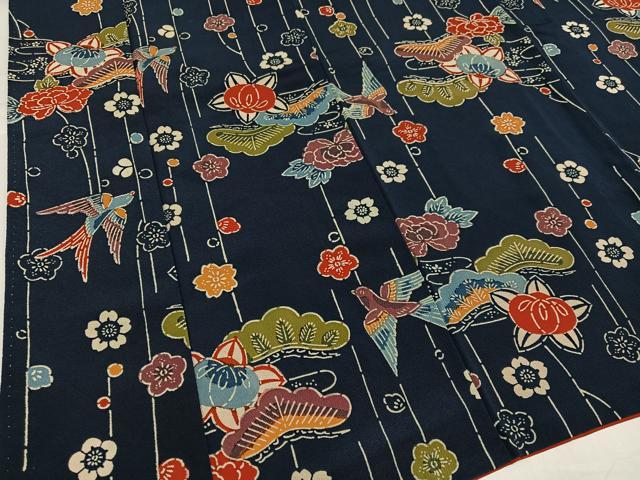 平和屋着物●上質な小紋　紅型　花鳥文　鬼しぼ縮緬　正絹　逸品　AABH0431ph