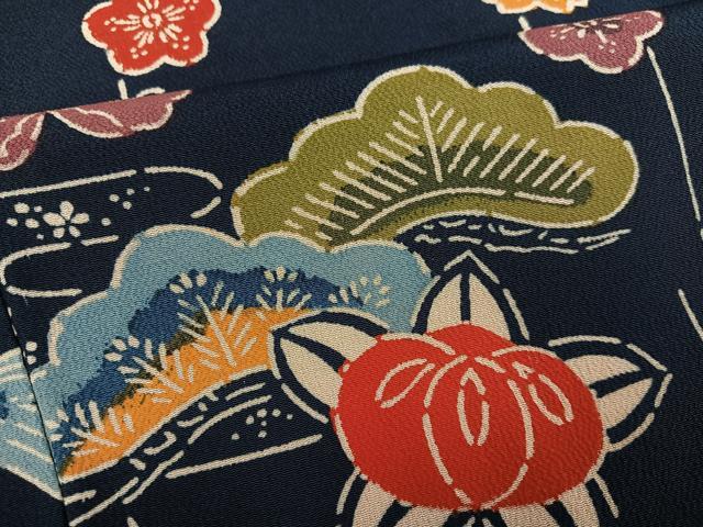 平和屋着物●上質な小紋　紅型　花鳥文　鬼しぼ縮緬　正絹　逸品　AABH0431ph