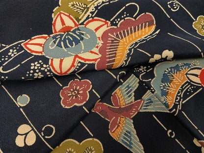 平和屋着物●上質な小紋　紅型　花鳥文　鬼しぼ縮緬　正絹　逸品　AABH0431ph