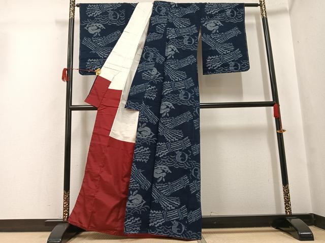 平和屋着物●久留米絣　単衣　うさぎ　兎　綿　逸品　未使用　AABH0443ph
