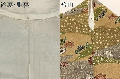 平和屋着物●上質な小紋　型染め　草花舞蝶文　鬼しぼ縮緬　三越扱い　正絹　逸品　AABH0445ph