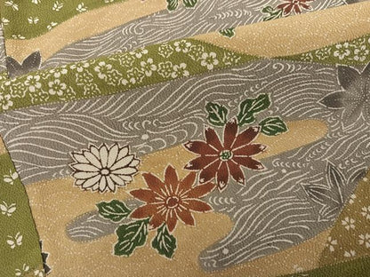 平和屋着物●上質な小紋　型染め　草花舞蝶文　鬼しぼ縮緬　三越扱い　正絹　逸品　AABH0445ph