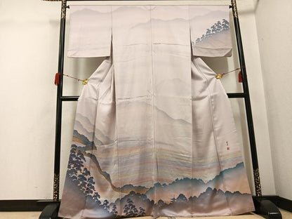 平和屋着物●訪問着　作家物　風景樹林シルエット　暈し染め　正絹　逸品　AABH0449ph