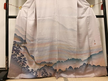 平和屋着物●訪問着　作家物　風景樹林シルエット　暈し染め　正絹　逸品　AABH0449ph