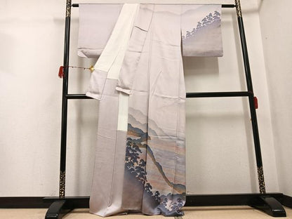 平和屋着物●訪問着　作家物　風景樹林シルエット　暈し染め　正絹　逸品　AABH0449ph