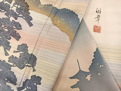 平和屋着物●訪問着　作家物　風景樹林シルエット　暈し染め　正絹　逸品　AABH0449ph